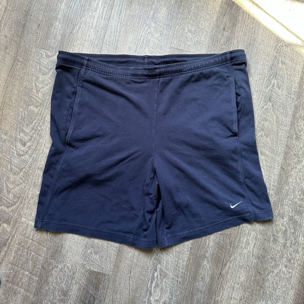 Vintage Nike Men's‎ L Navy Cotton Shorts Original  Small Swoosh Athletic Retro